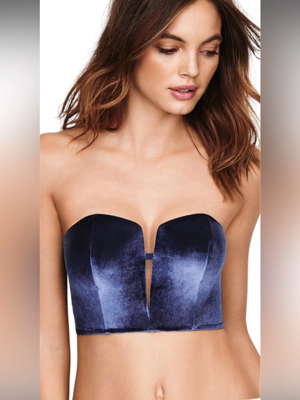 Victorias Secret| Dream Angels Navy Blue Velvet Strapless Bustier Top Size Small
